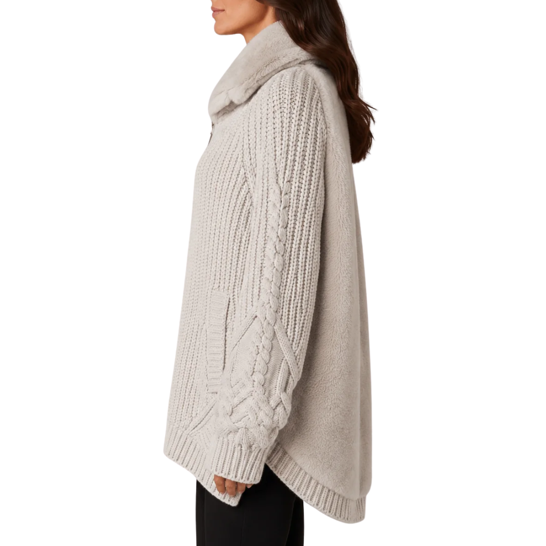 Wool Jacket with Raised Texture and Beaver-Effect Fur Feel in Beige
