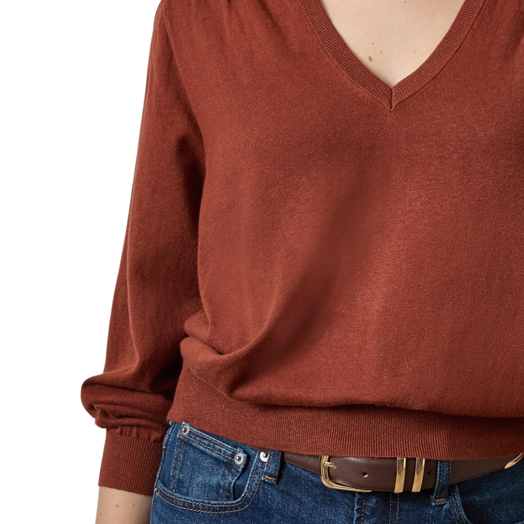 V-Neck Blouson Sweater in Maplewood