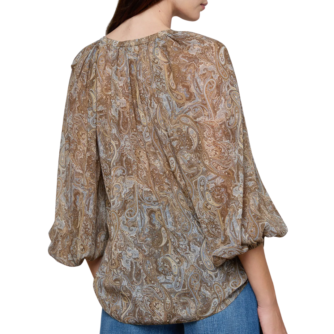 Teagan Blouse in Neutral/Blue Ditsy Paisley