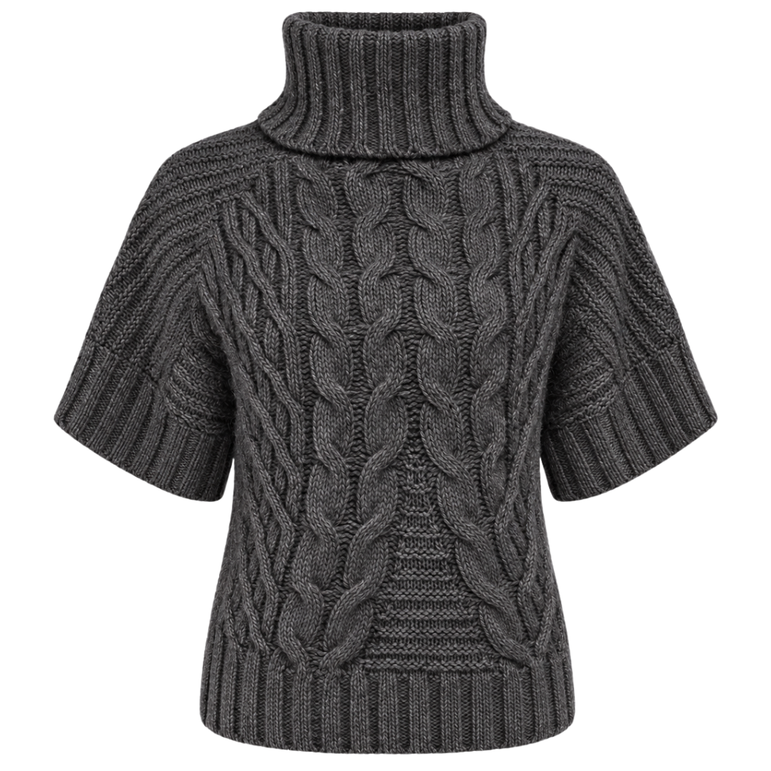 Chunky Cable Tabard Relaxed Turtleneck in Pepper