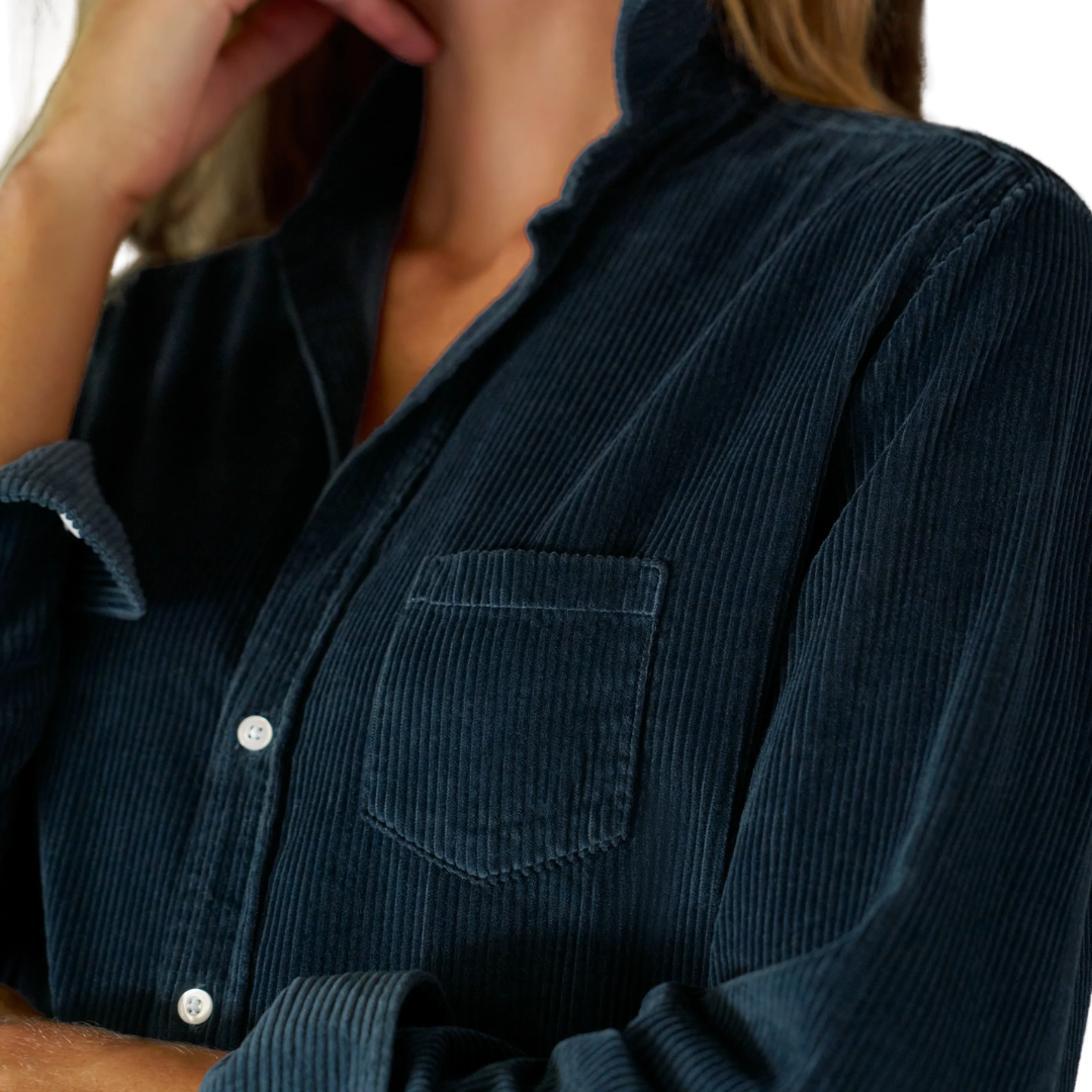 Eileen Relaxed Button-Up Shirt in Classic Navy Corduroy