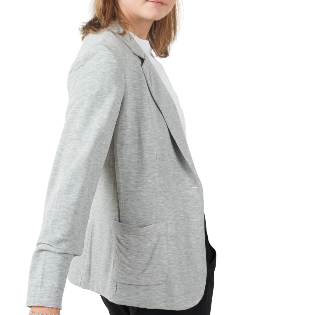 French Terry One Button Blazer in Gris Chine Clair