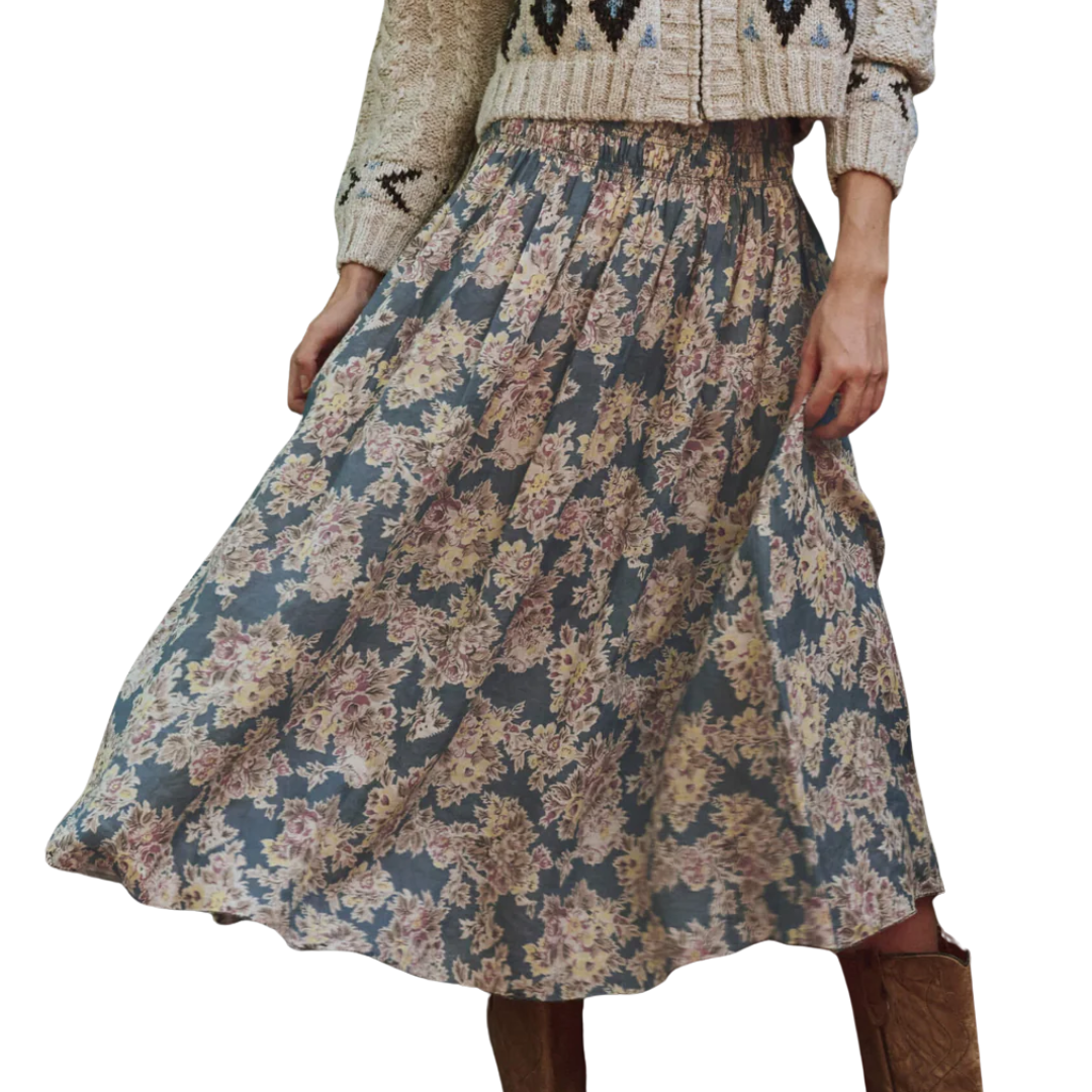 The Canary Skirt in Indigo Floral