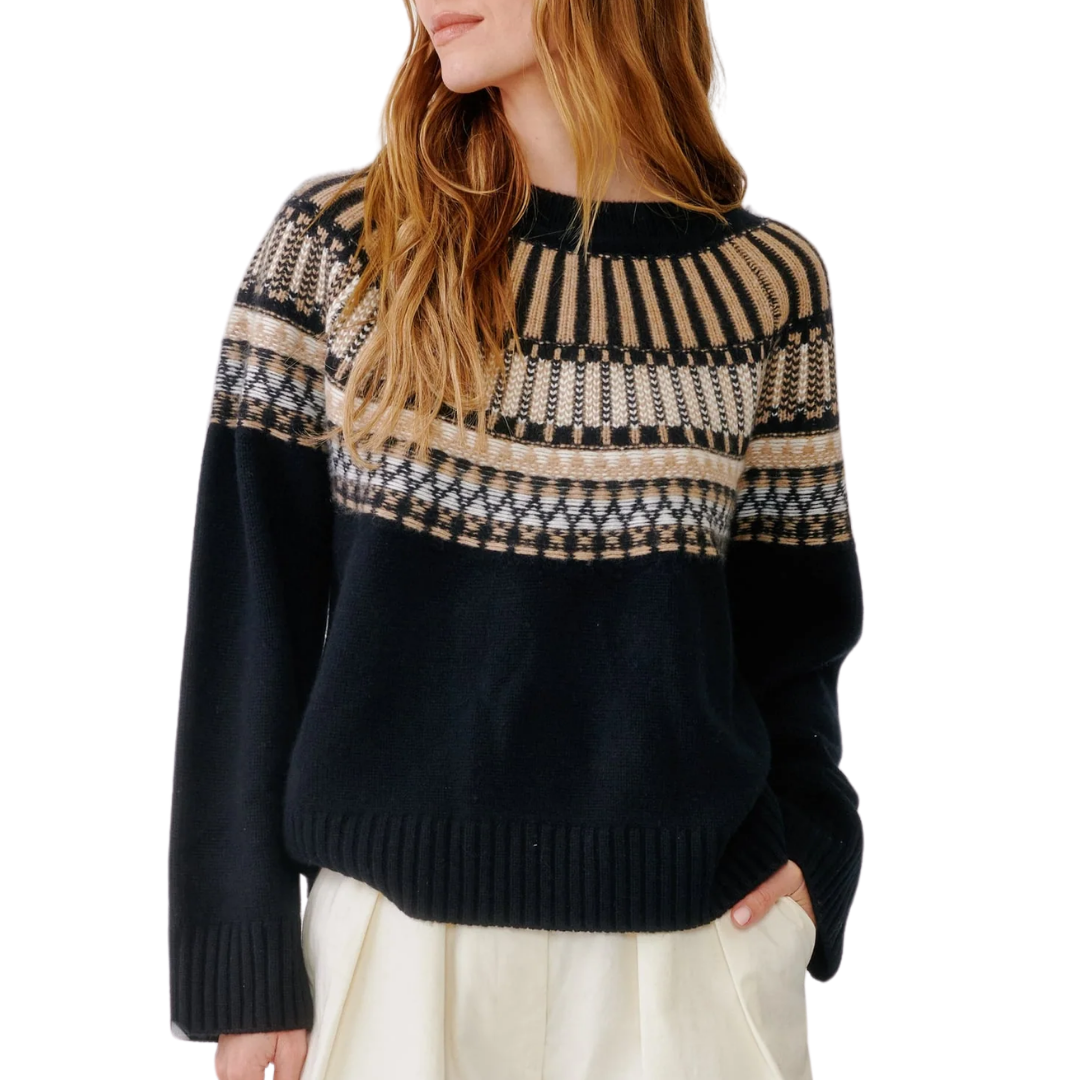 Finley Slouchy Fairisle Crewneck in Black Fairisle