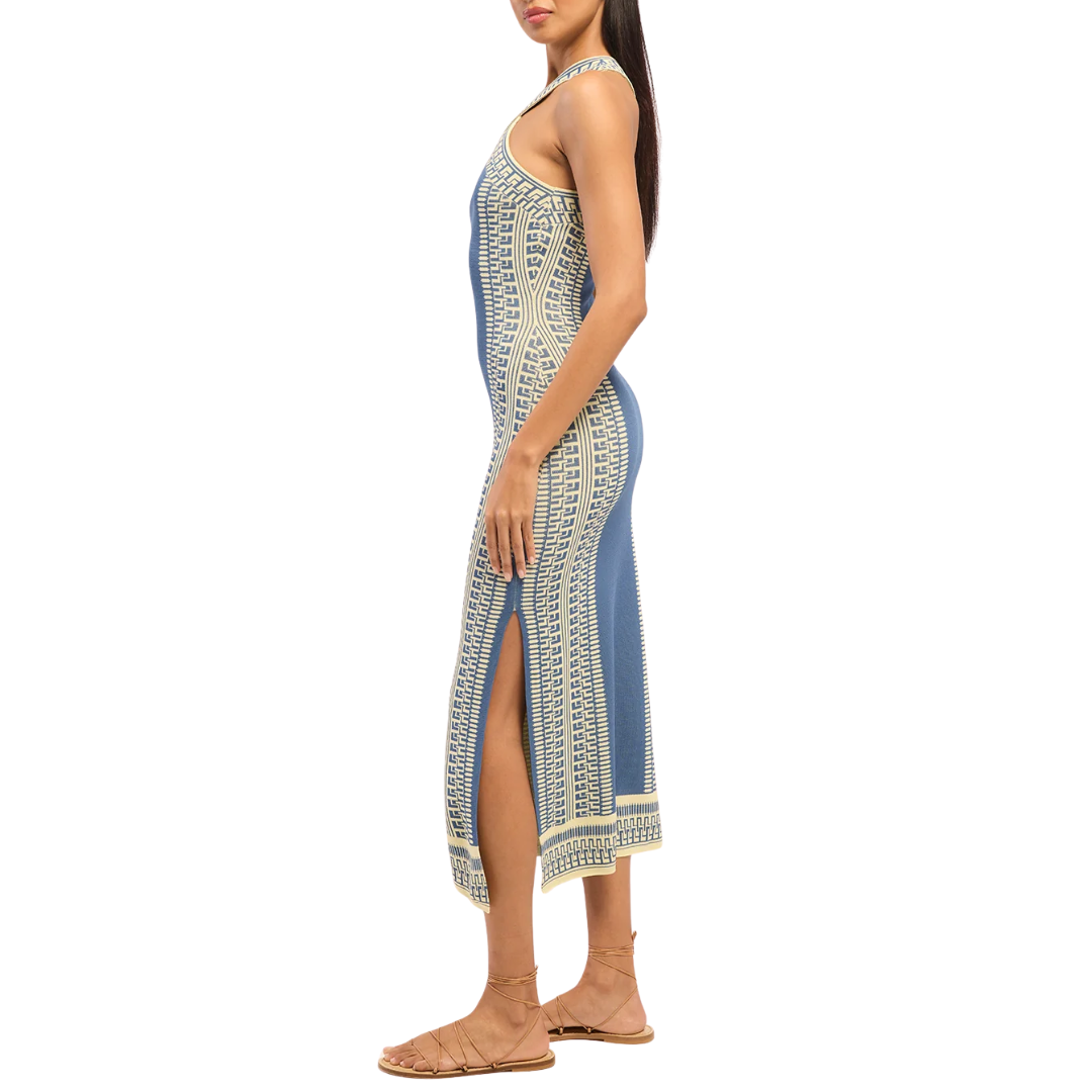 Odessa Dress in Aegean Geometry Blue