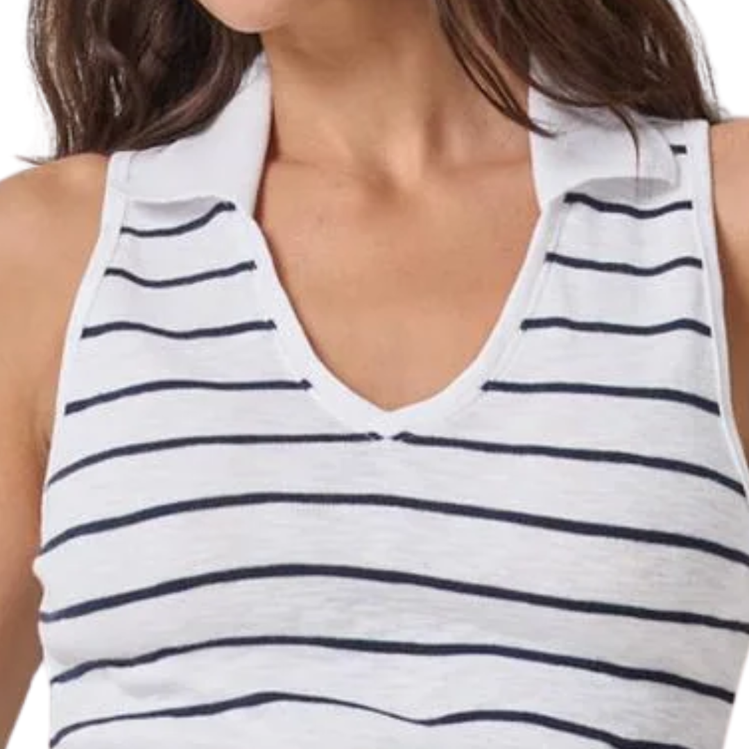 Striped Sleeveless Collared Top in Navy Stripe