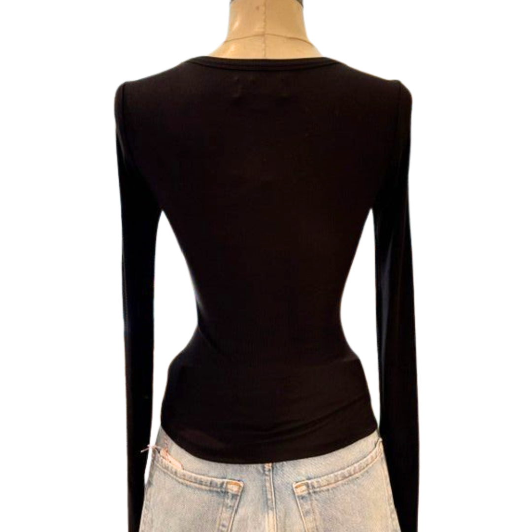Eden Cashmere Blend Rib Top in Black