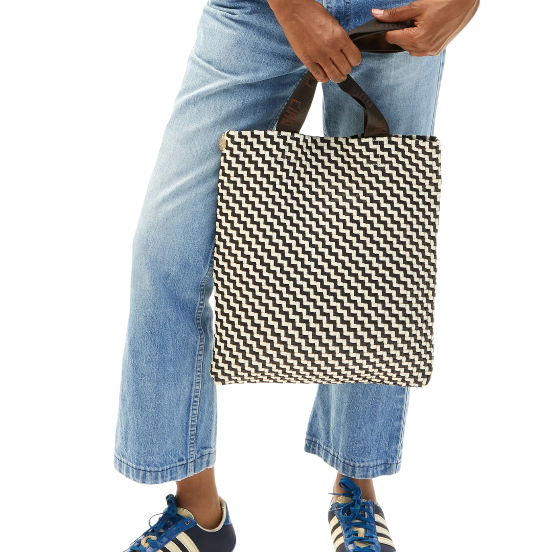 Carryall Tote in Black & Cream Woven Zig Zag