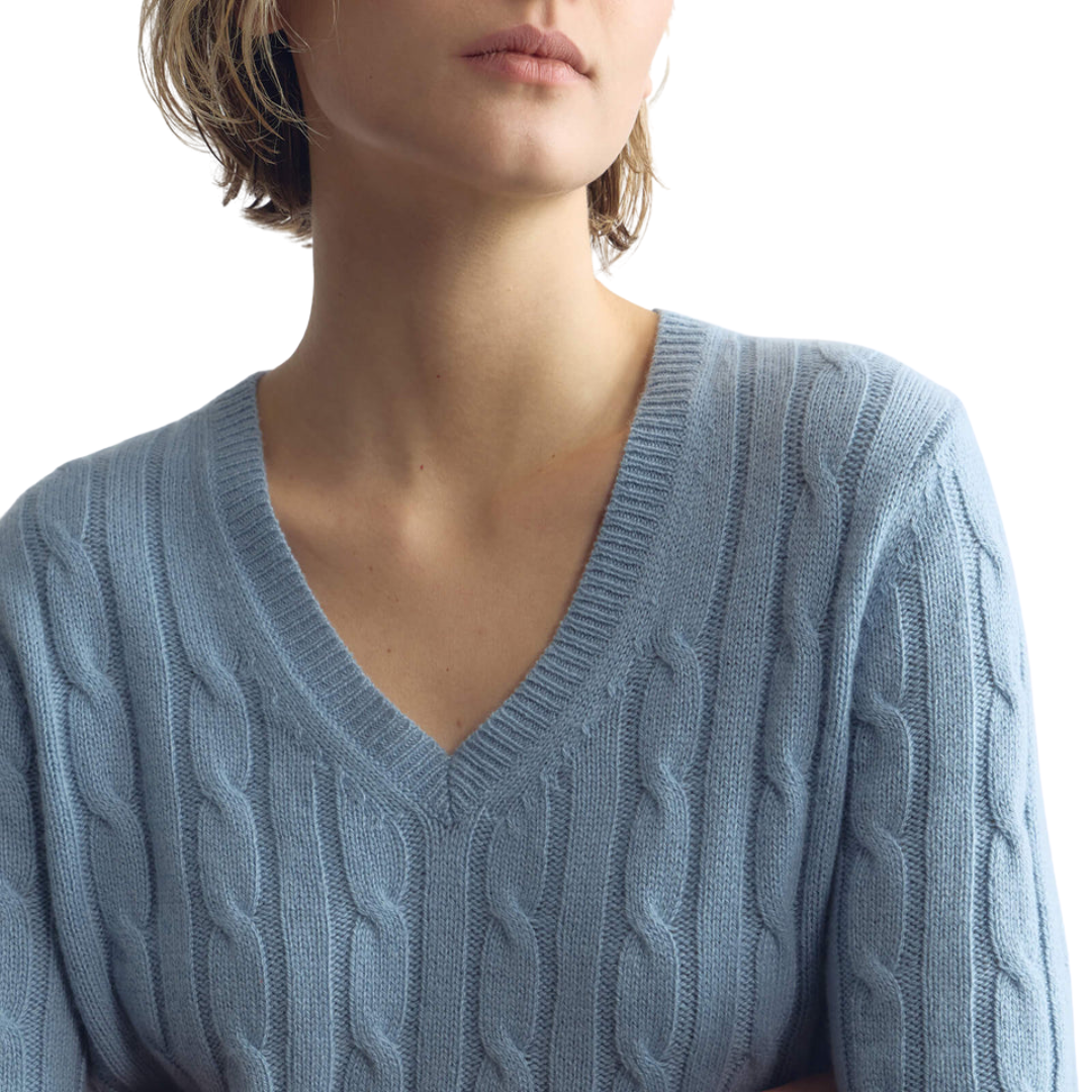 Camelia Cable Sweater in Cambridge Blue