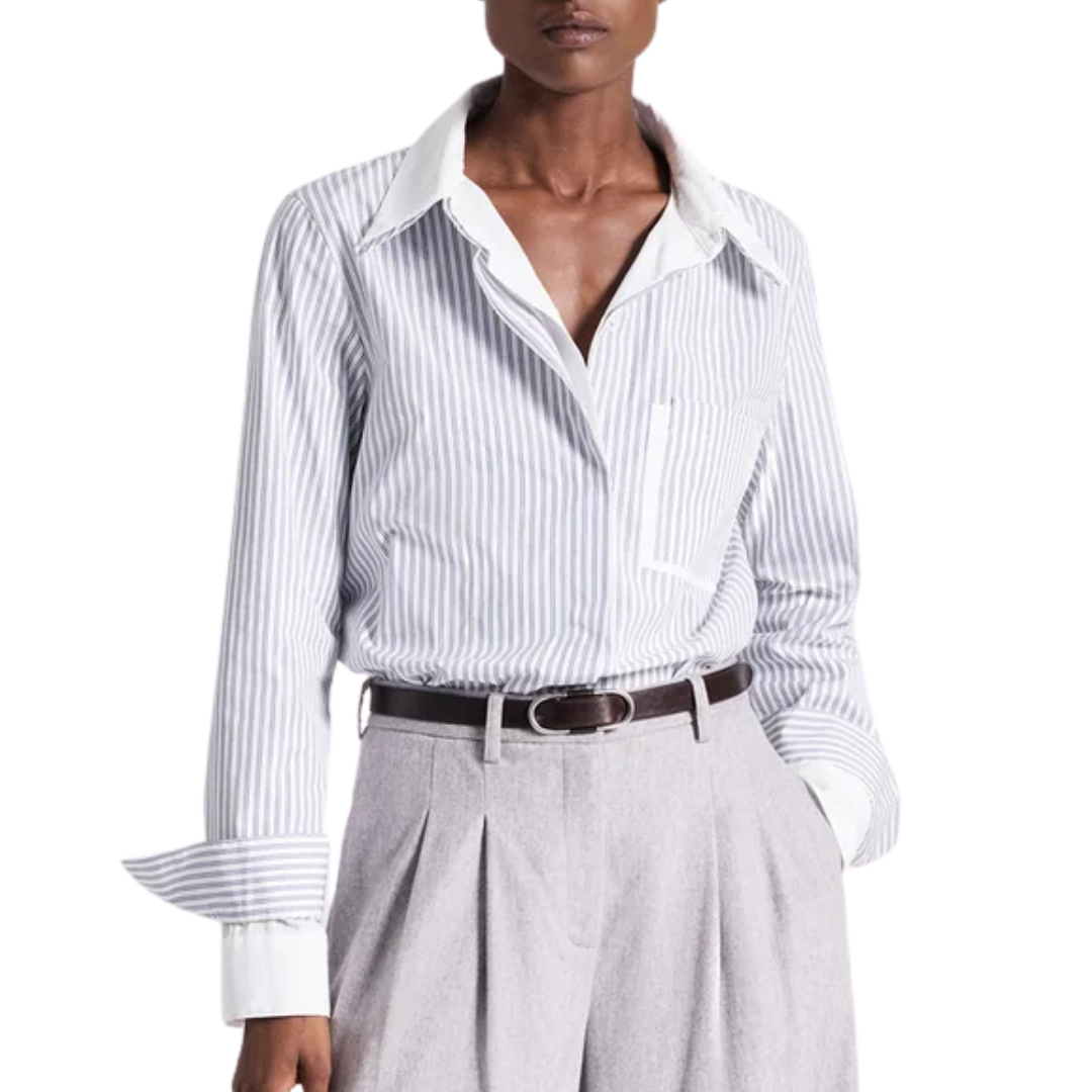 Double Layer Boyfriend Shirt in White/Navy