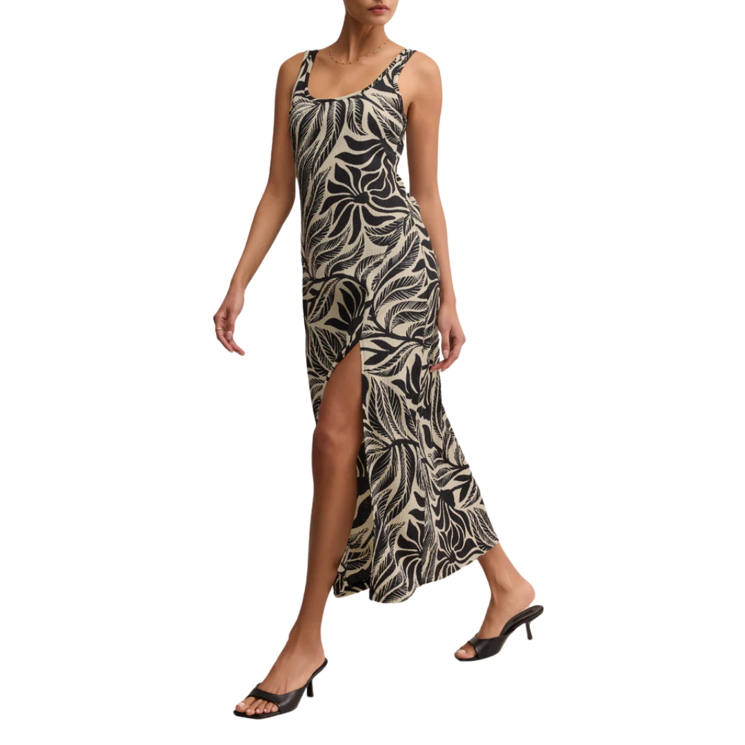 Polanco Palm Midi Dress in Black