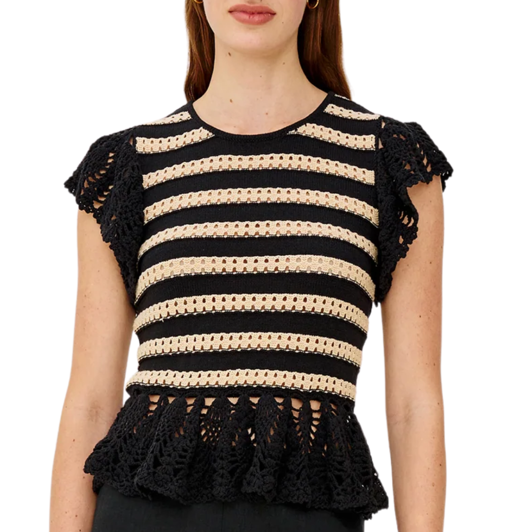 Coen Top in Black Oat Stripe