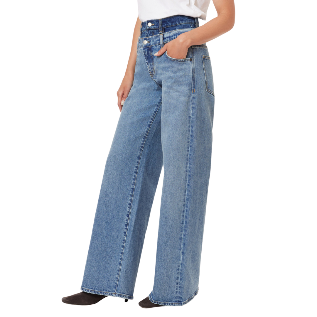 Gemma Double Waistband Wide Leg Jean in Coast