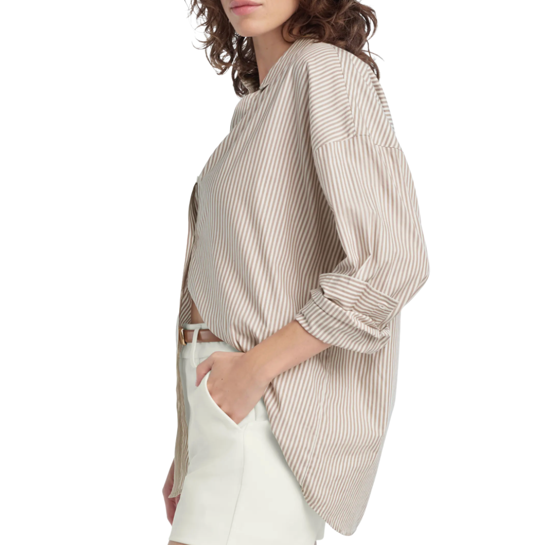 The Ex-Boyfriend Shirt in Soft Taupe Stripe