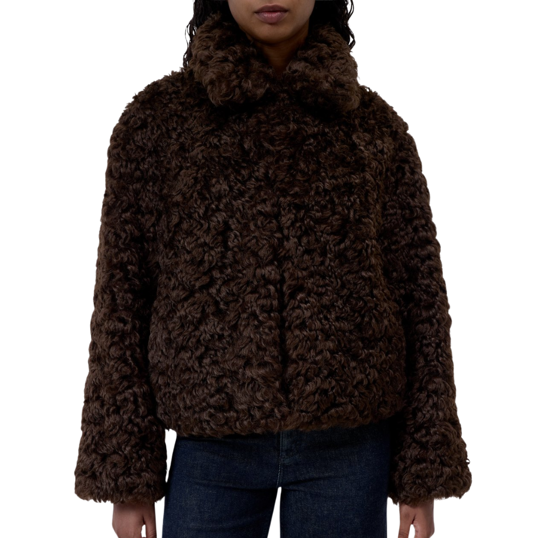 Faux Fur Jacket in Cinder Brown