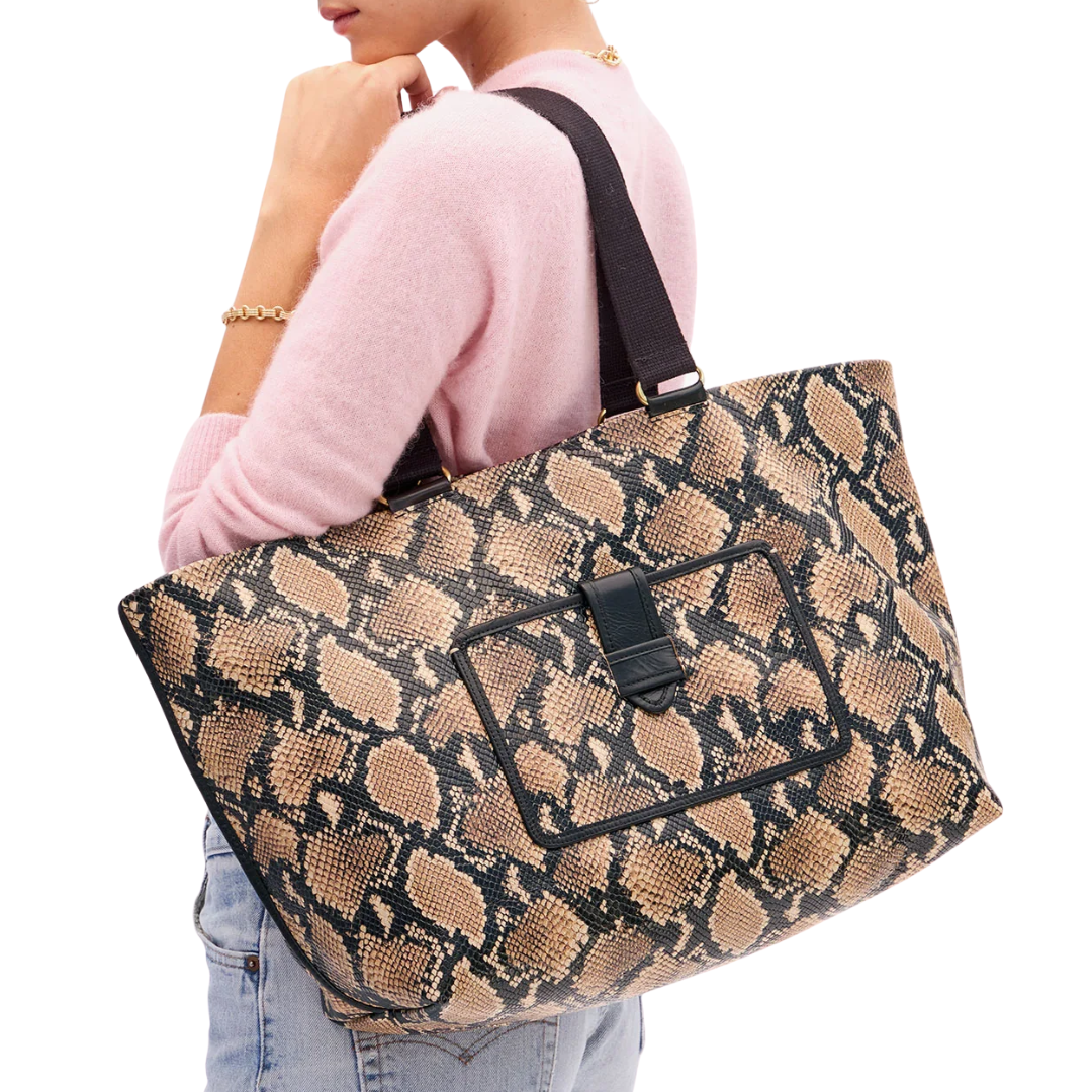 Grande Bateau Tote in Tan Desert Snake