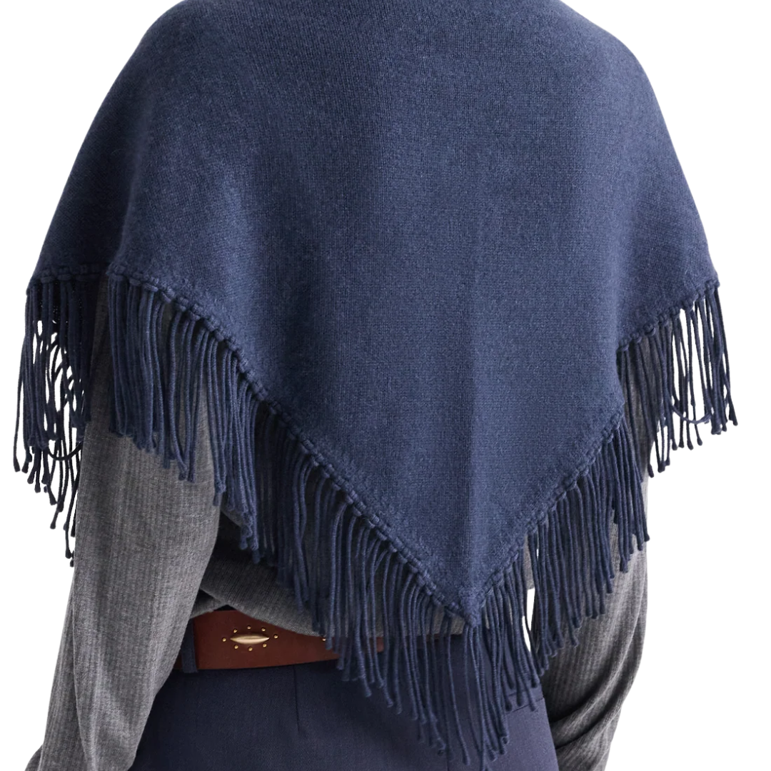 Fringe Triangle Scarf in Blue Nights