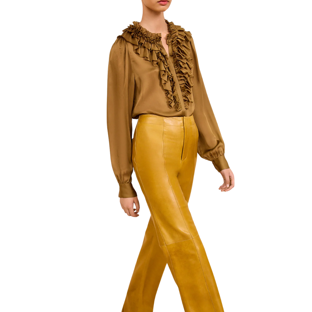 Rouen Silk Ruffle Blouse in Willow