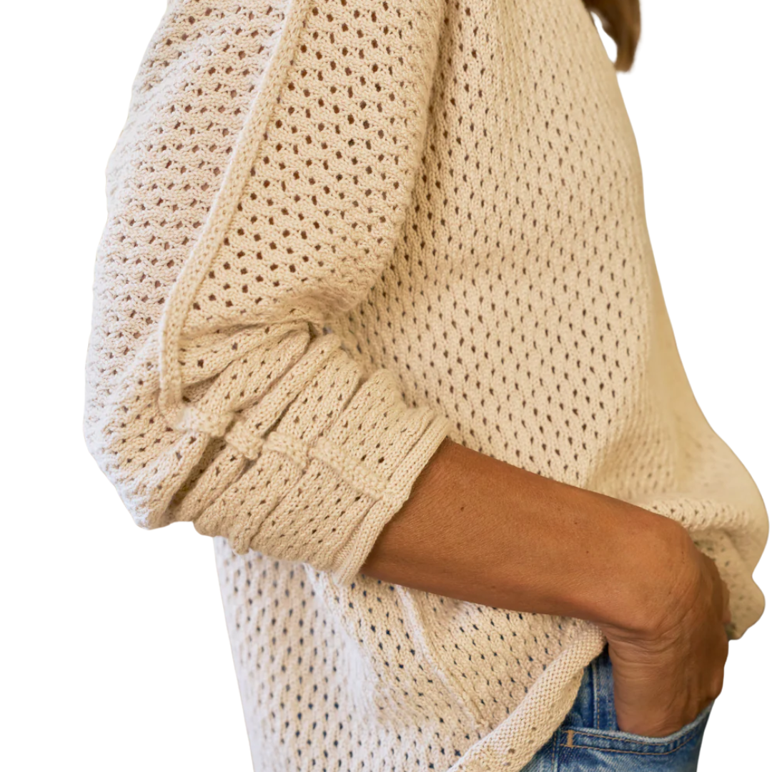 Monterey Pointelle Rolled Funnel Neck Sweater in Sand