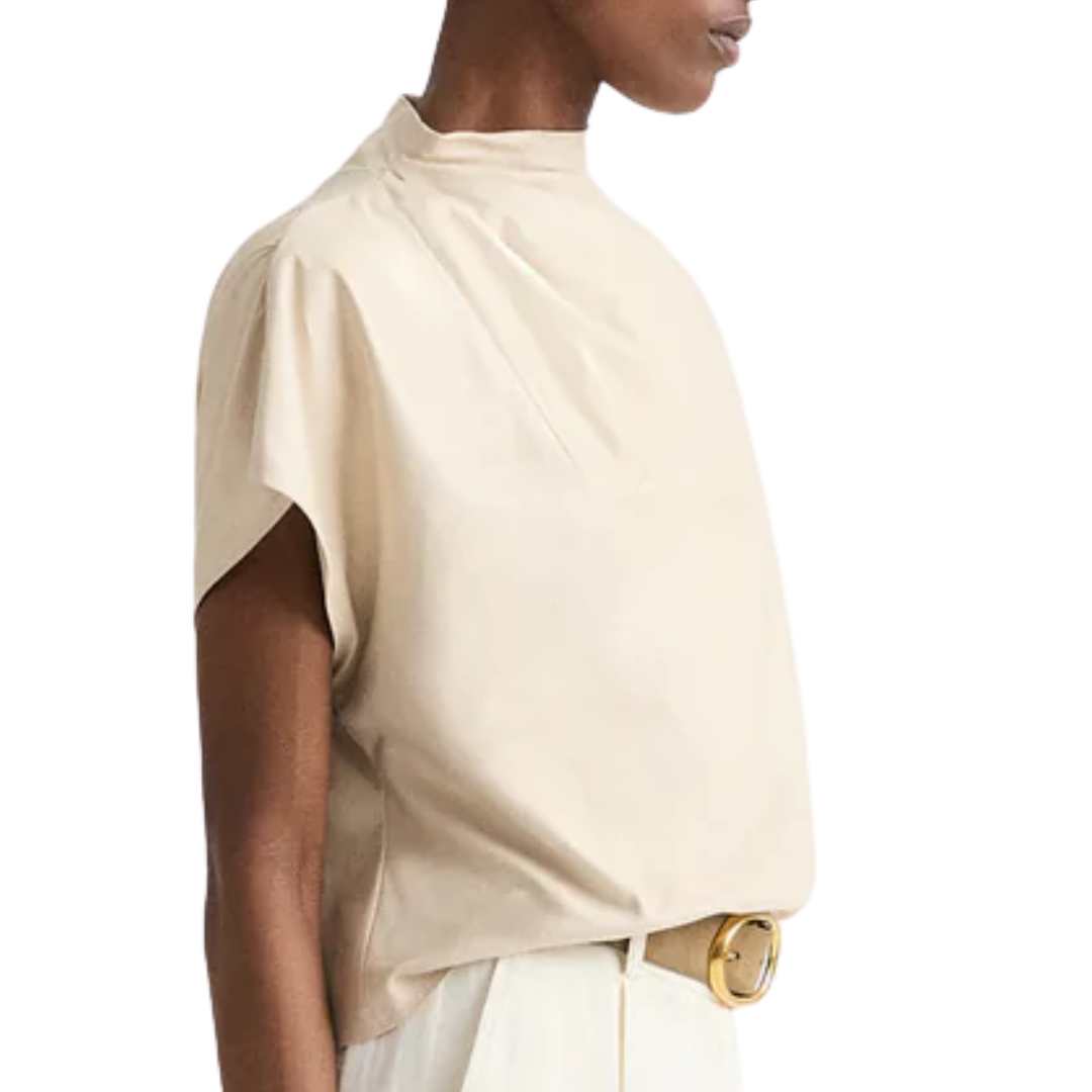 Mock Neck Tee in Creme Brulee