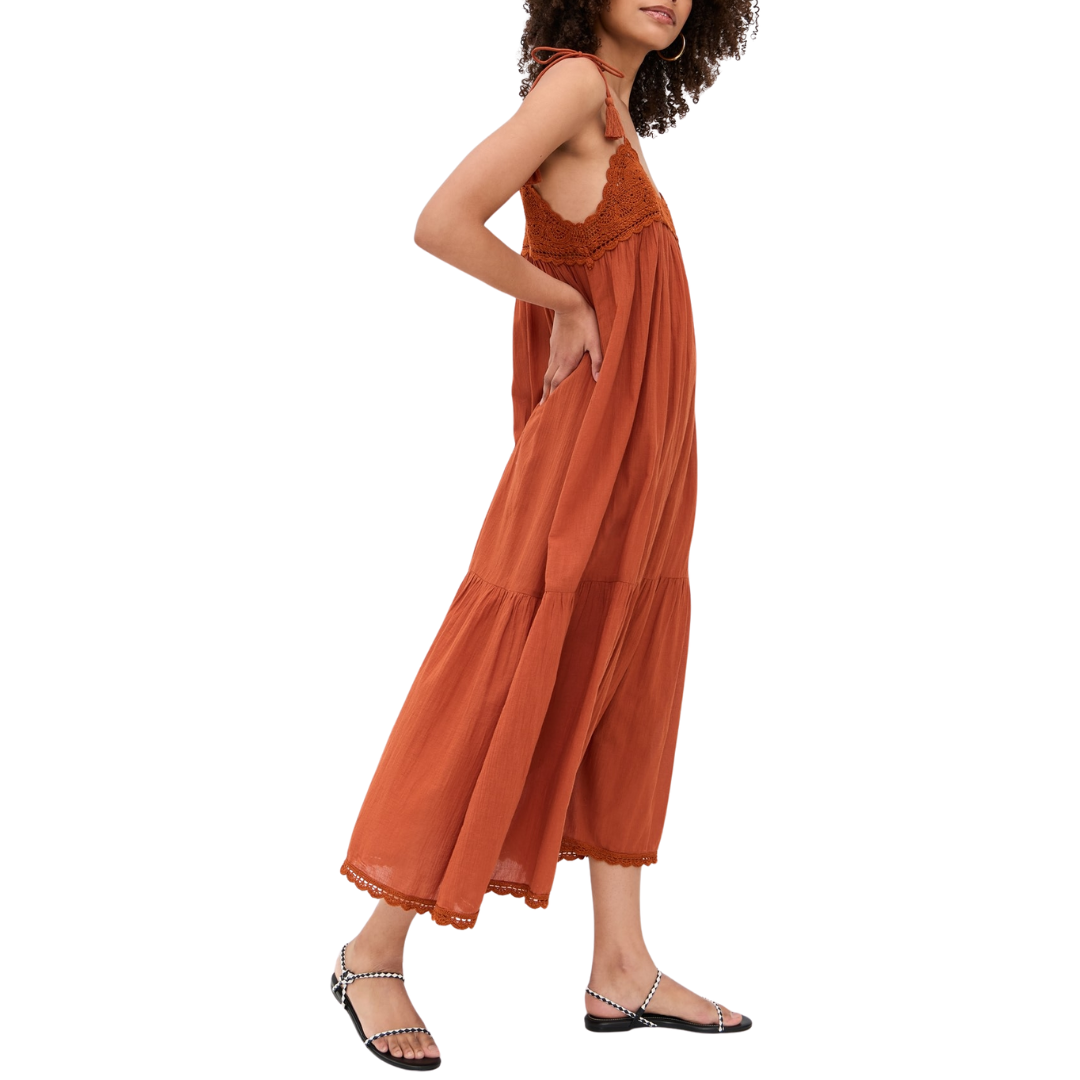 Linnea Coverup Dress with Crochet Detail in Sienna