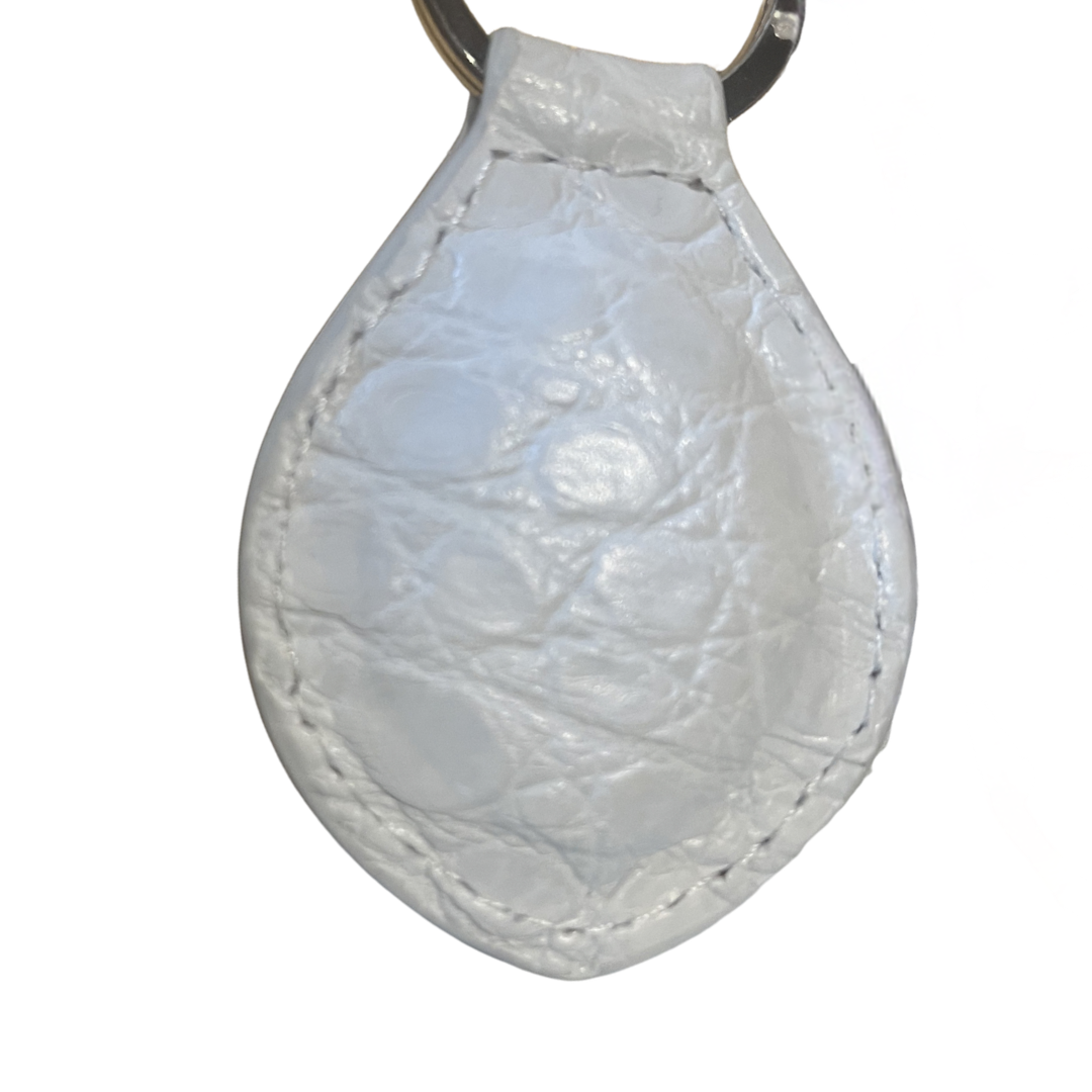 Matte Alligator Tear Drop Key Fob in White