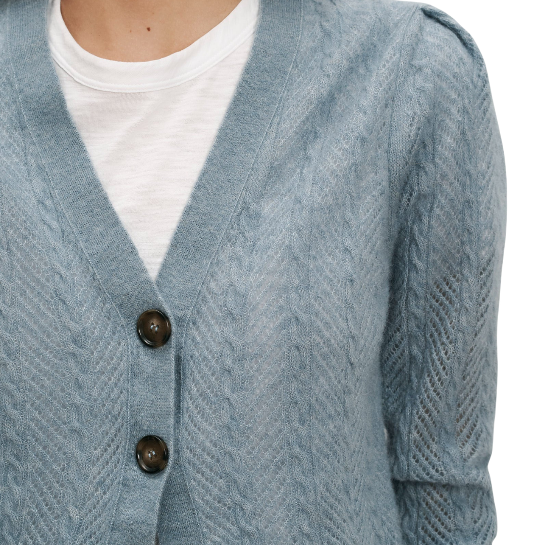 Solene Pointelle Cardigan in Blue River