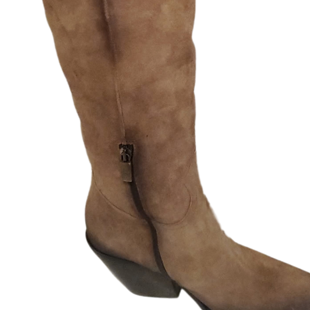 Suede Knee Boots in Sigaro Brown Black Heel