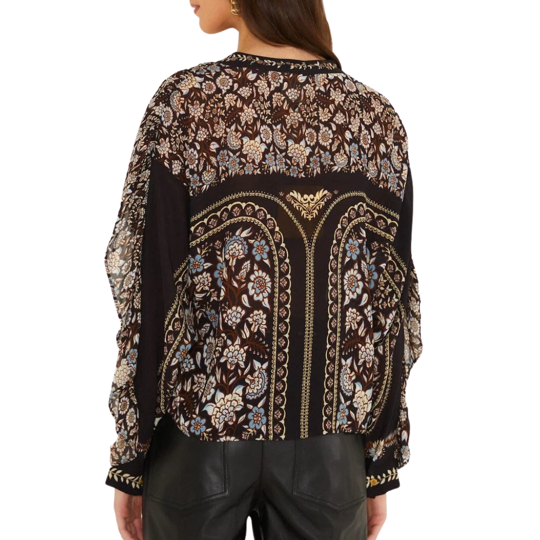 Long Sleeve Ruffled Blouse in Daniela Black