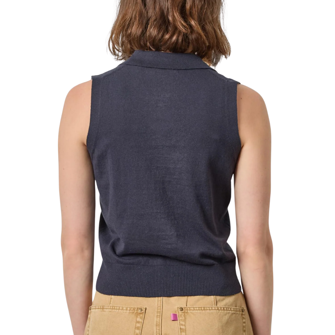 Sleeveless Polo Sweater in Navy