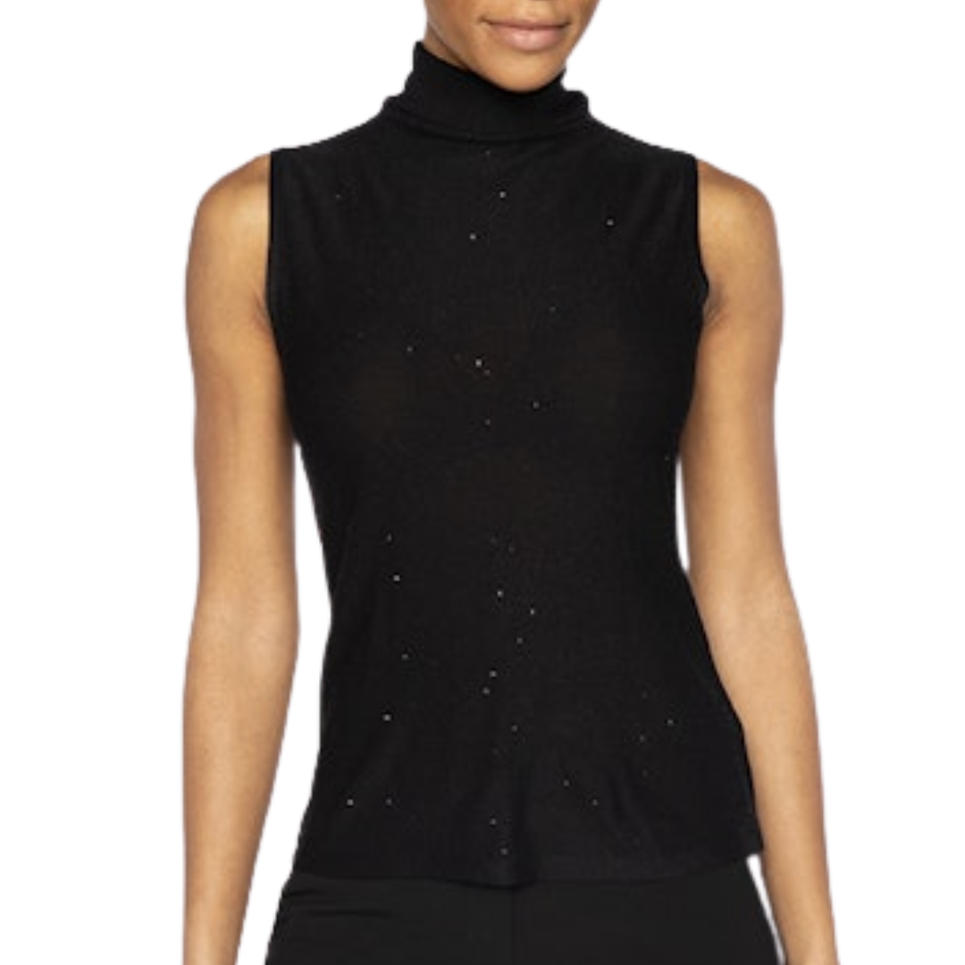 Sequin Sleeveless Funnel in Black