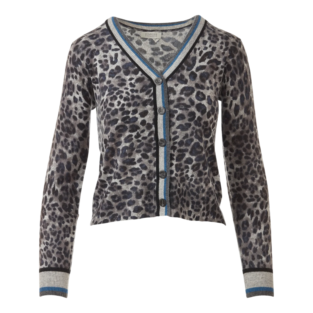 Tipped Leopard Cardigan in Sterling Multi