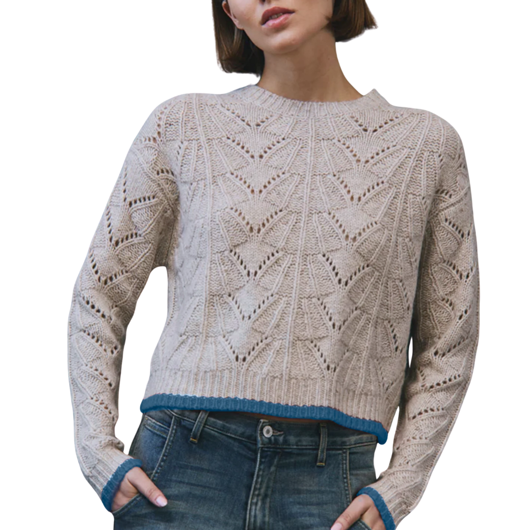 Boxy Shell Stitch Tipped Crew in Husky/River
