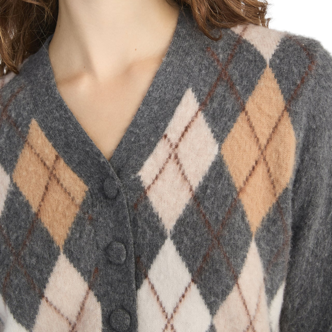 The Brushed Argyle Cardi in Grey Multi