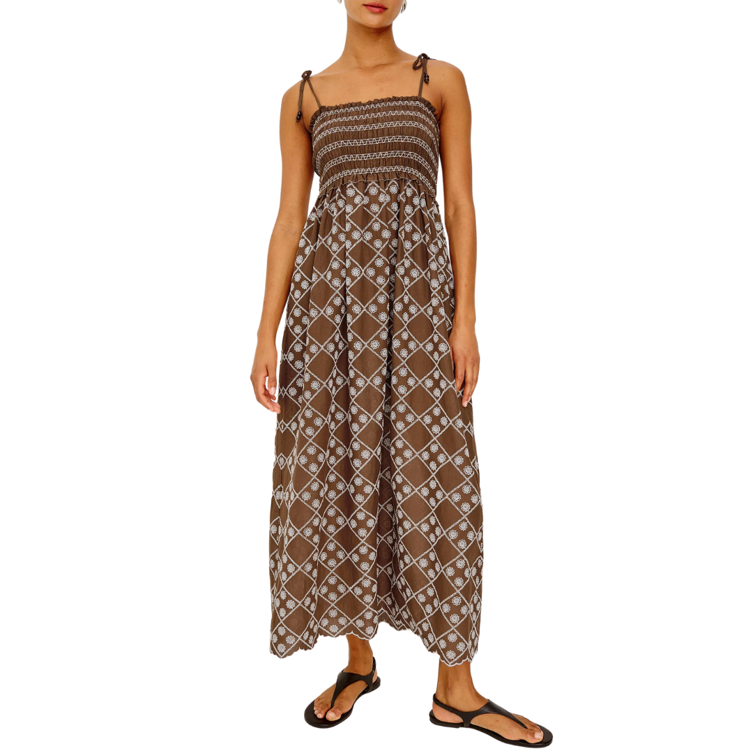 Becca Dress in Cocoa Daisy Embroidery
