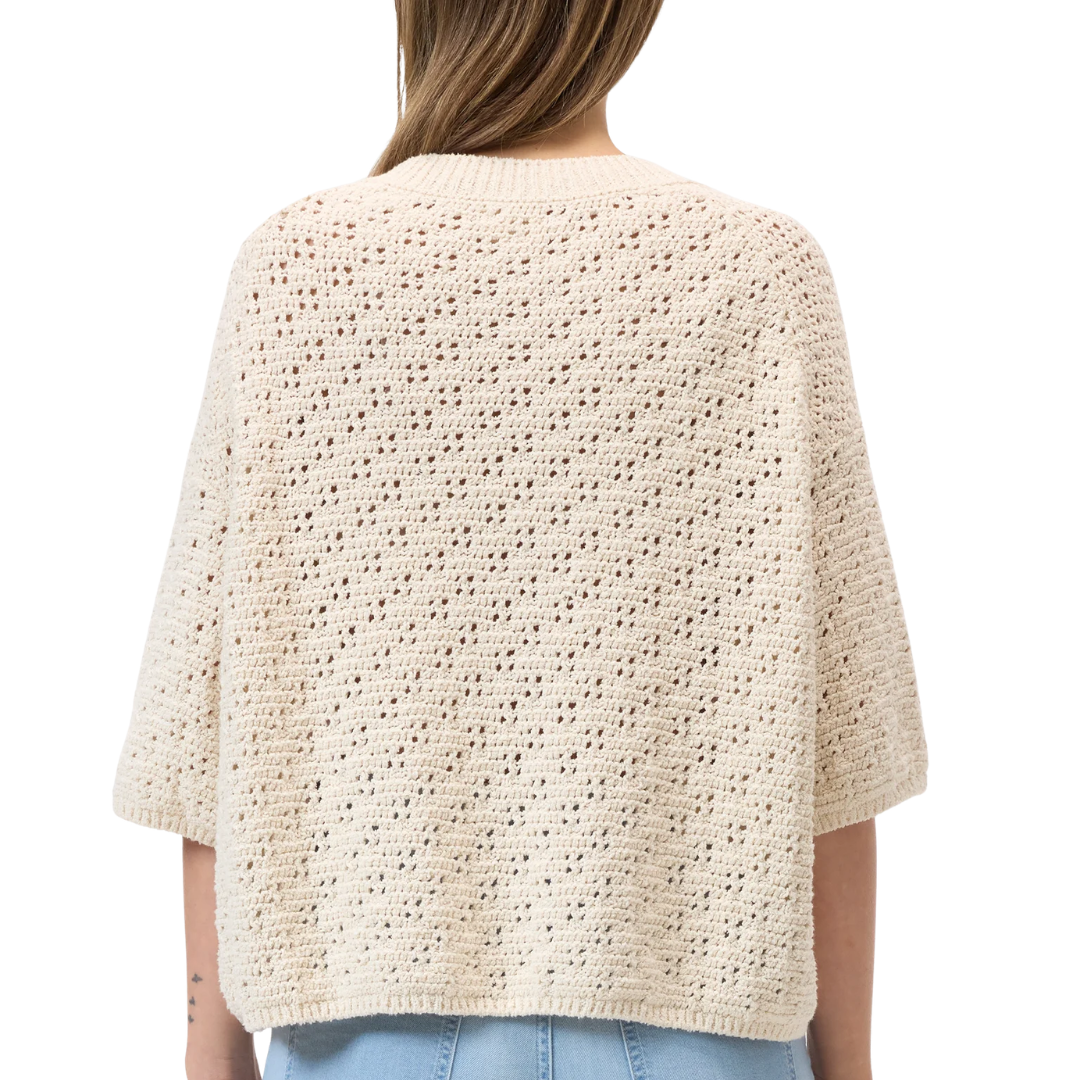 Crew Neck Knit Cardigan in Ivory