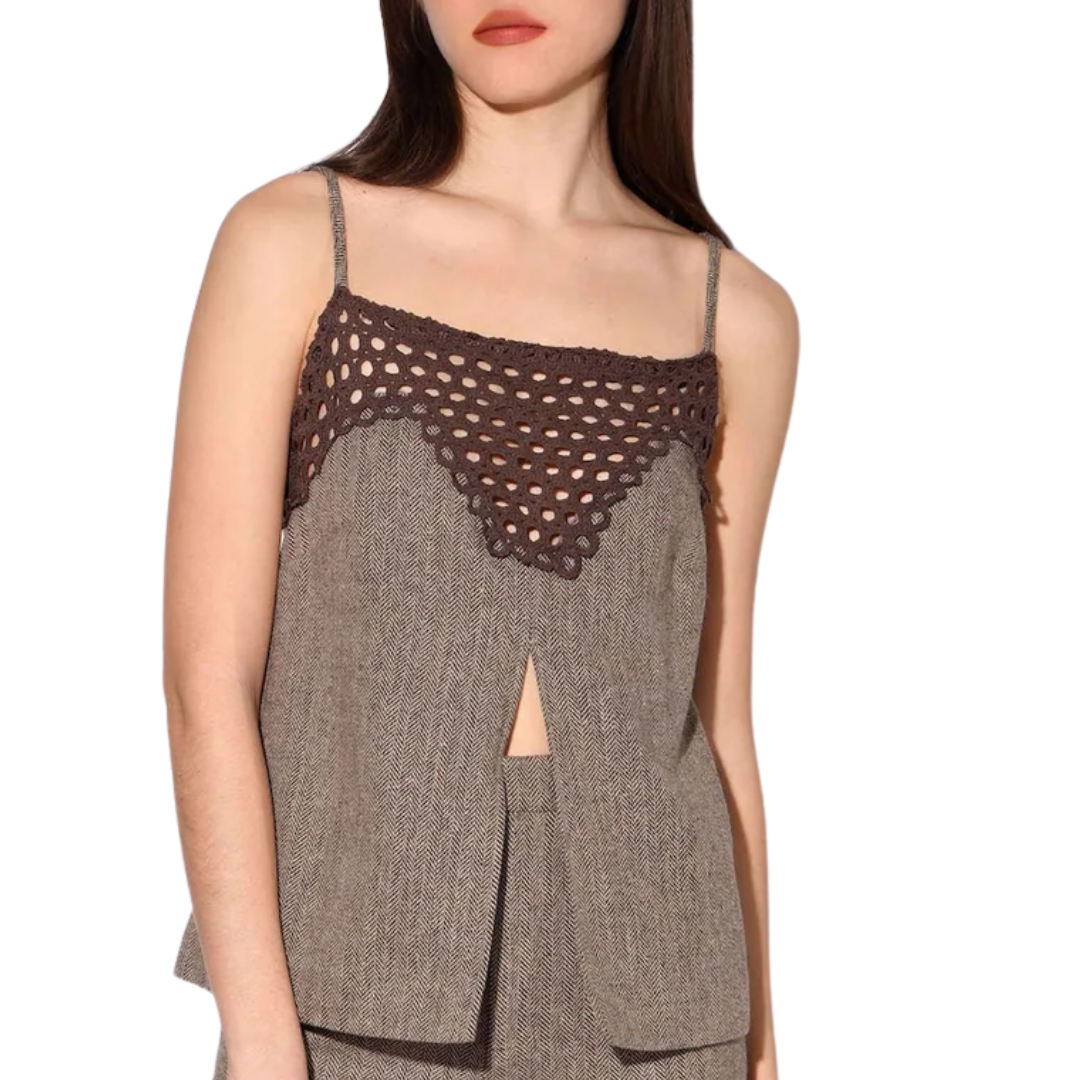 Sabine Top in Brown Herringbone