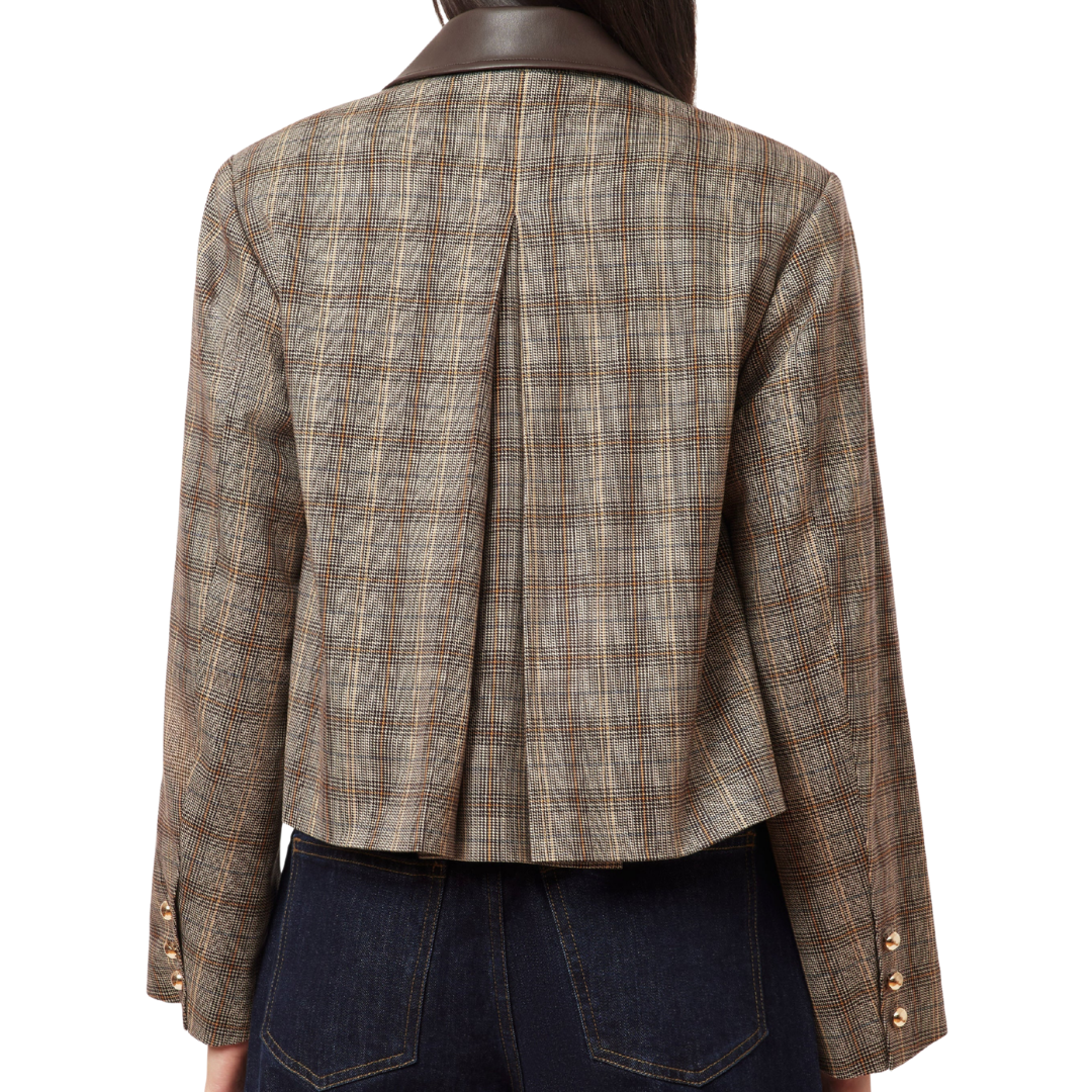 Houndstooth Check Swing Jacket in Brown Houndstooth