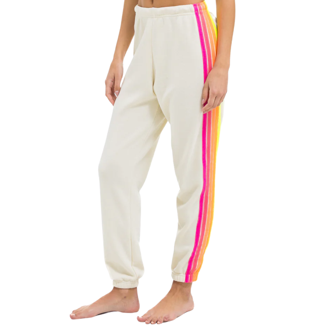 5 Stripe Sweatpants in Vintage White/Neon