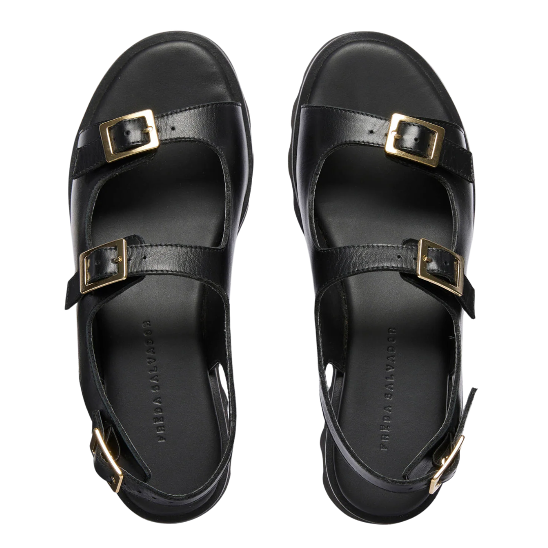 Mindy Lug Sole Sandal in Black Calf