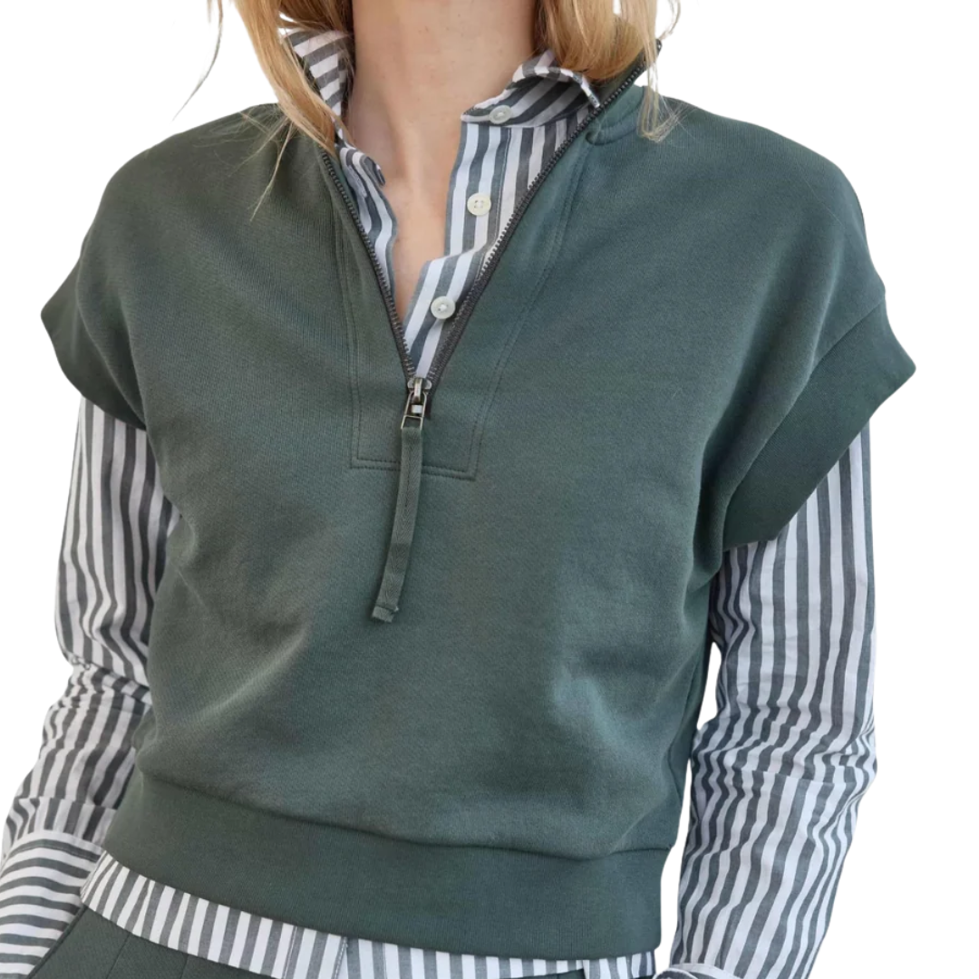 Sleeveless Zip Mock Neck Top in Mineral