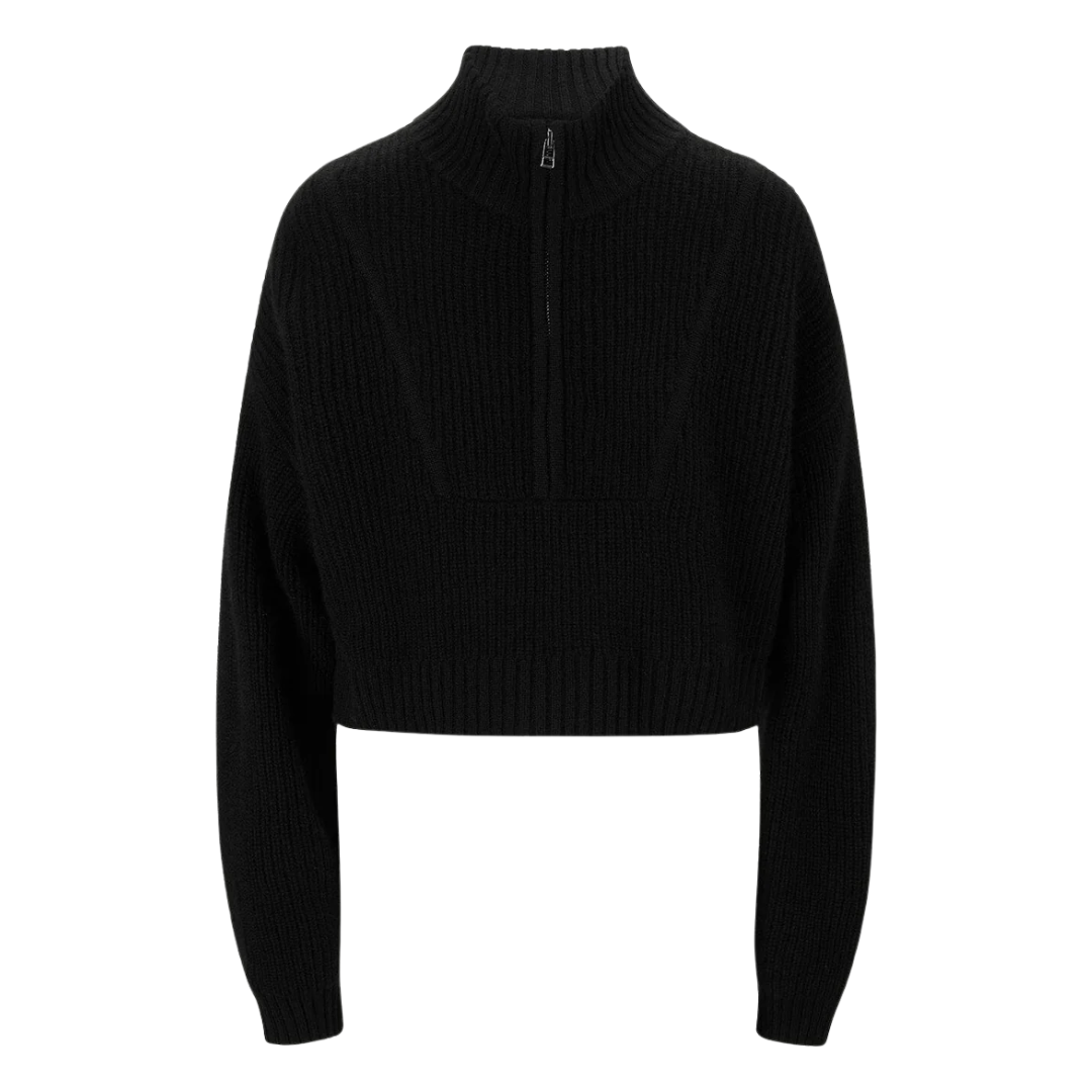 Cropped Hampton Cashmere Sweater in Black
