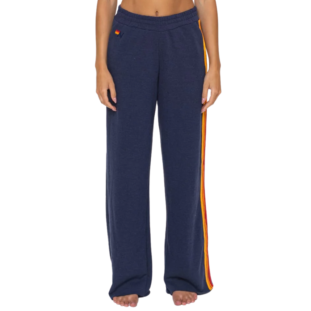 5 Stripe Wide Leg Sweatpants in Navy