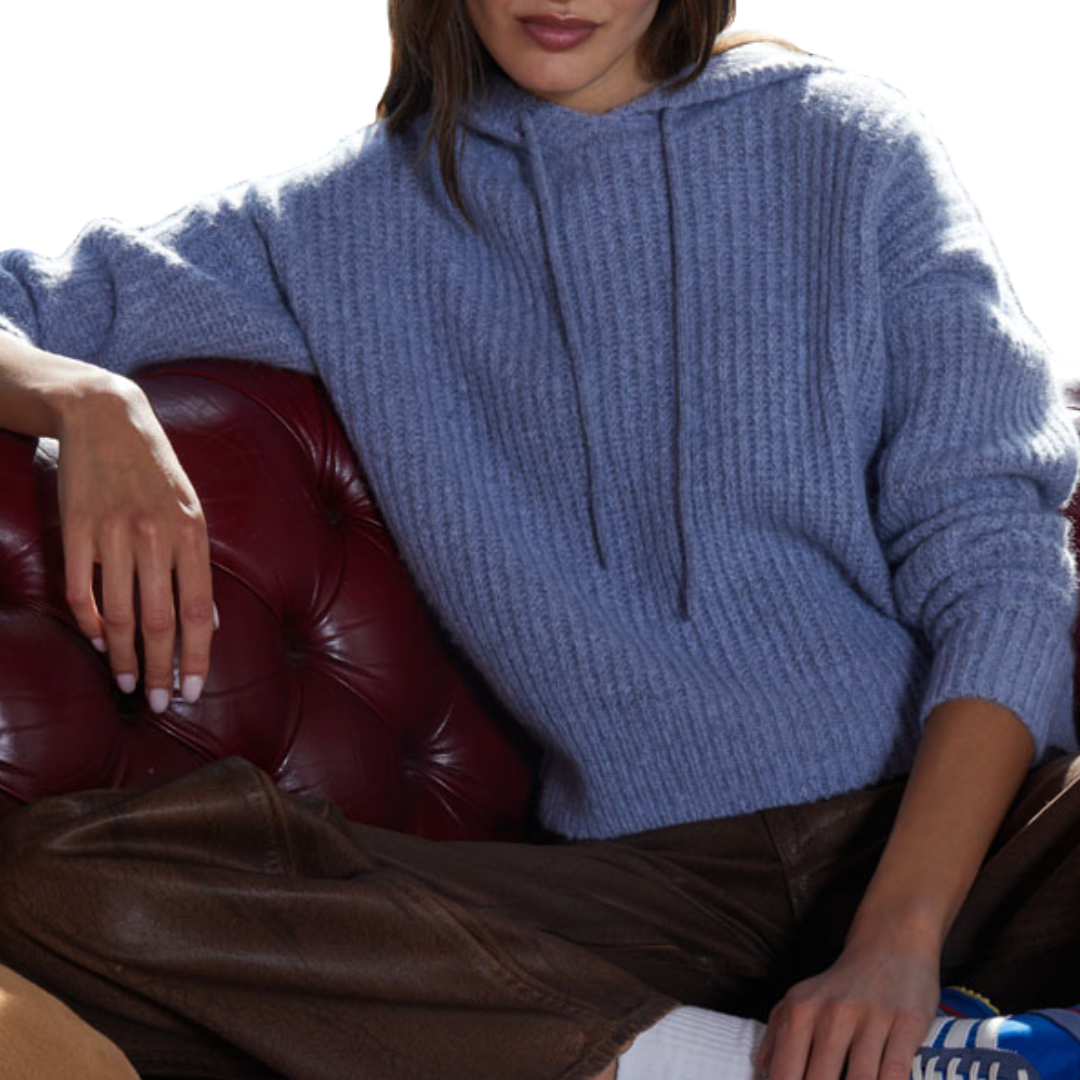 Cashmere Shaker Hoodie in Denim