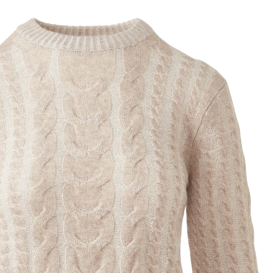 Plaited Tipped Cable Crew in Taupe Multi