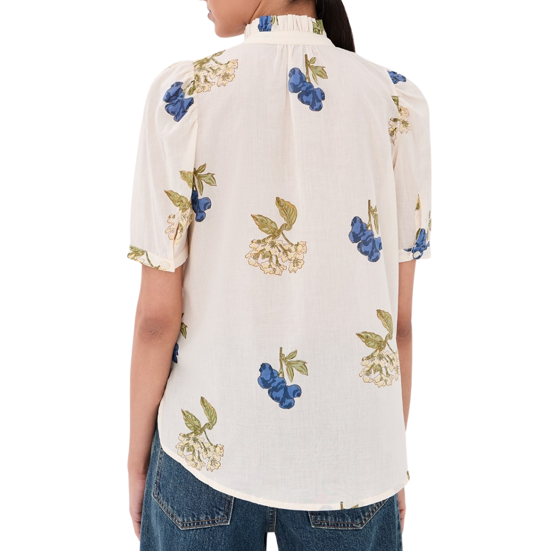Winnie Blueberry Flora Shirt in Off-White