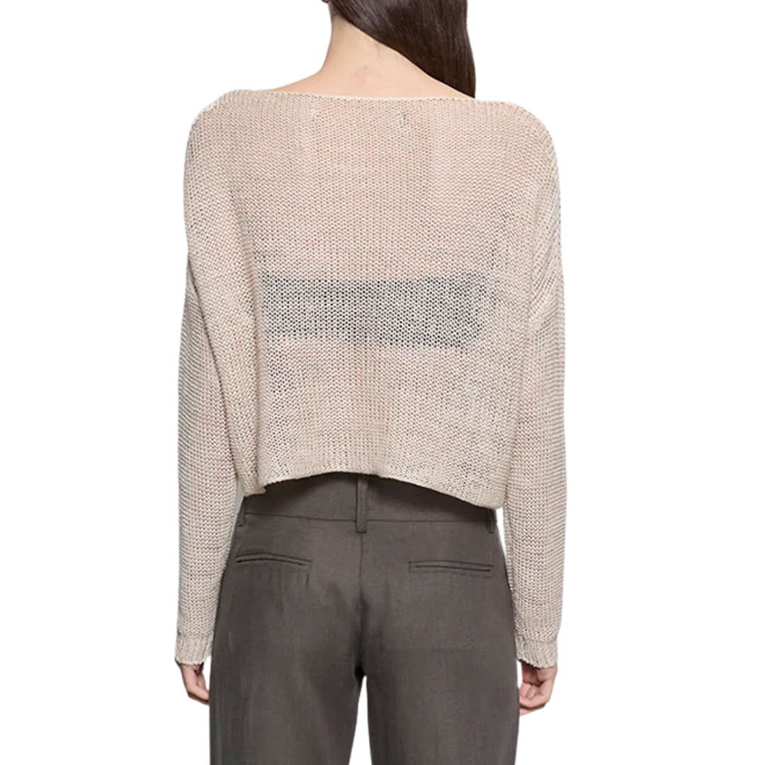 Linen Open Knit Bateau Sweater in Pearl Grey