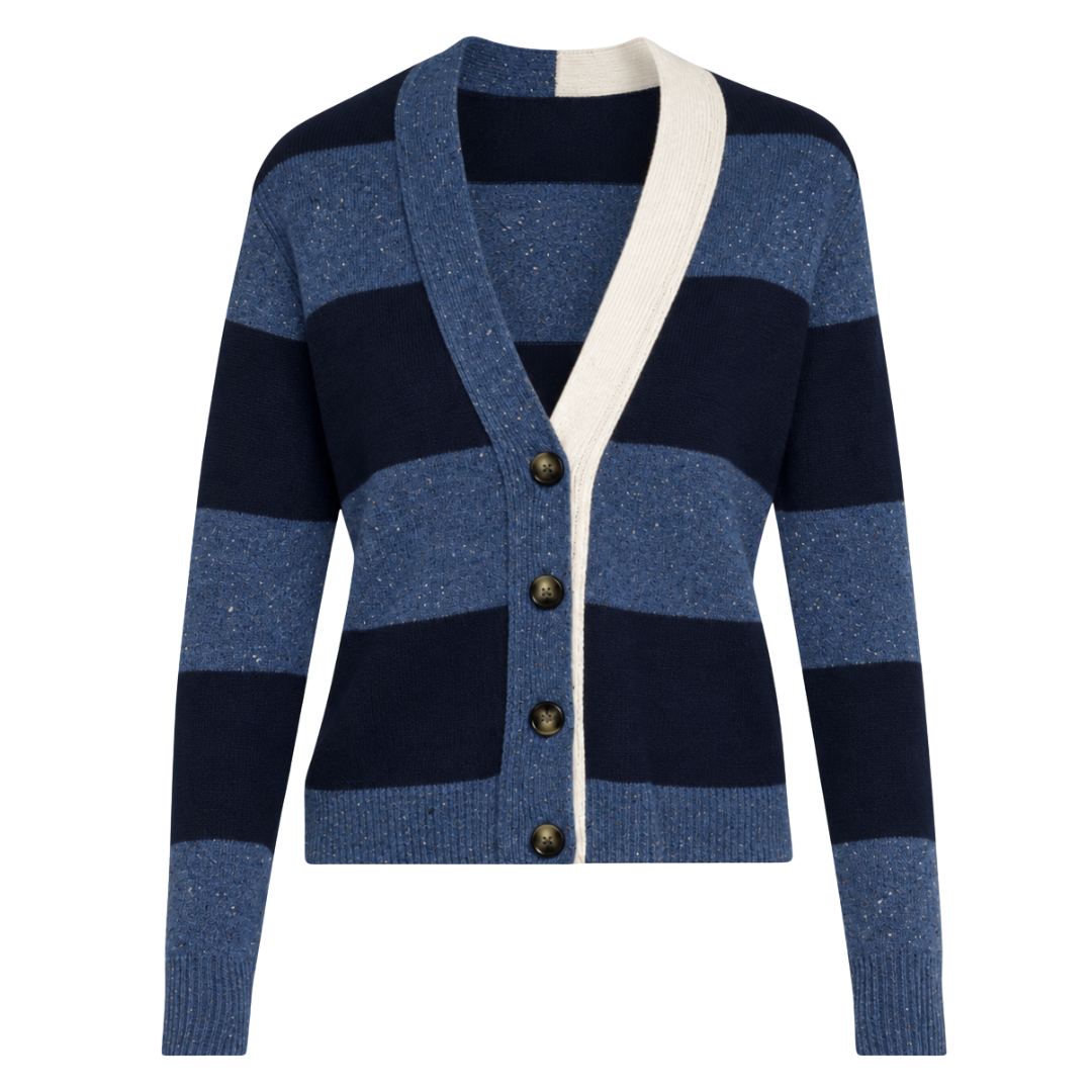 4-Ply Rugby Cardigan in Twilight Blue/Navy/Chalk Combo