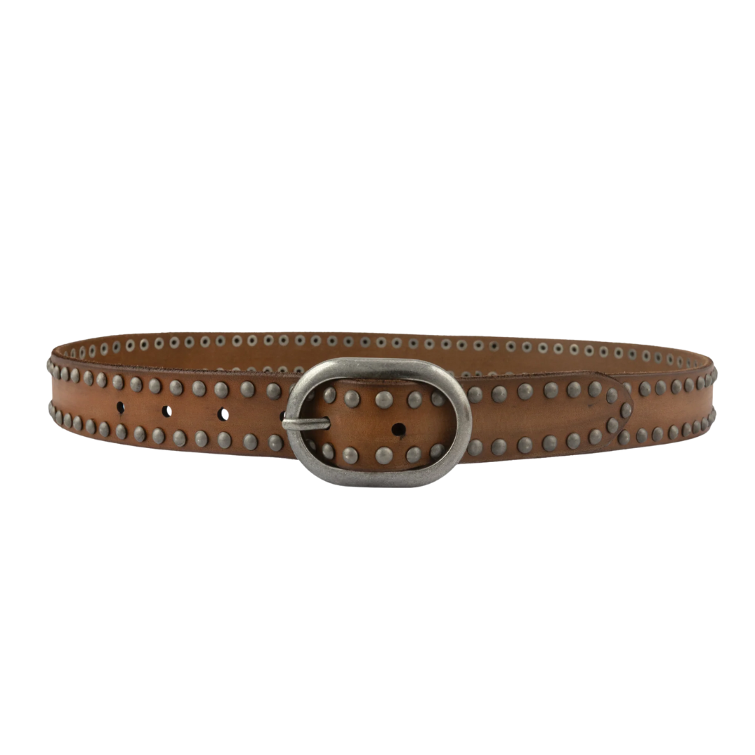 Zwier Oval Buckle Studded Belt in Camel