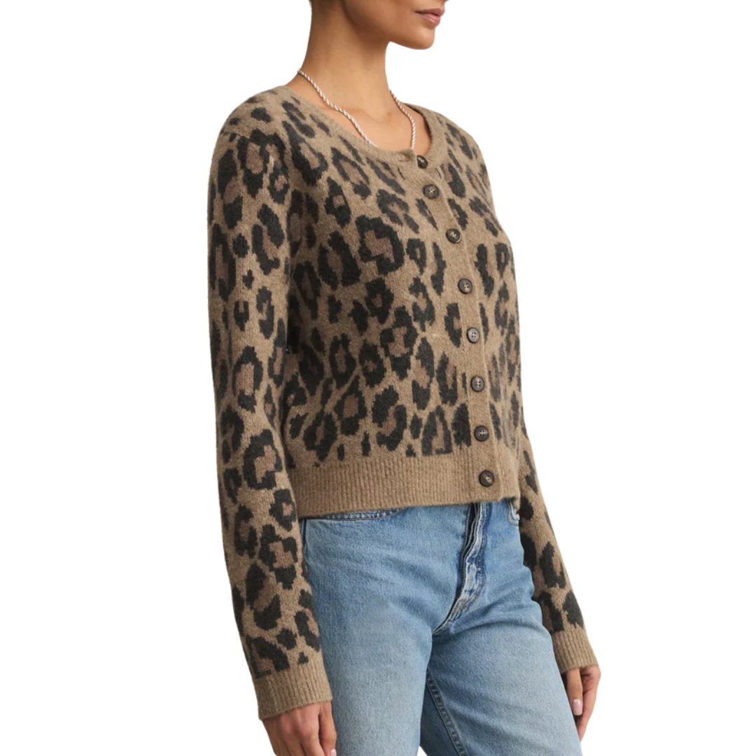 Outlook Leopard Cardigan in Desert Tan